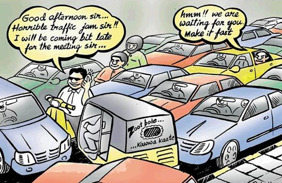 Funny traffic jam cartoons, comics, and cartoon illustrations are great to use for your late to the office